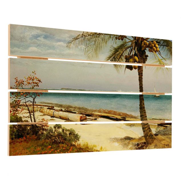 Houten schilderijen op plank Albert Bierstadt - Tropical Coast