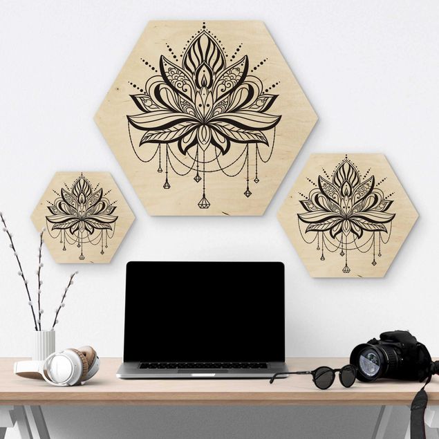 Hexagons houten schilderijen Lotus With Chains
