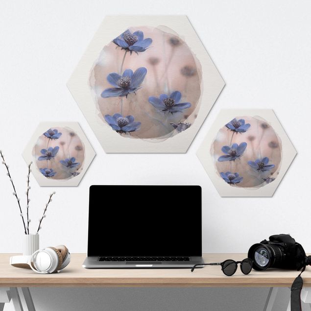 Hexagons Aluminium Dibond schilderijen Water Colours - Blue Kosmeen