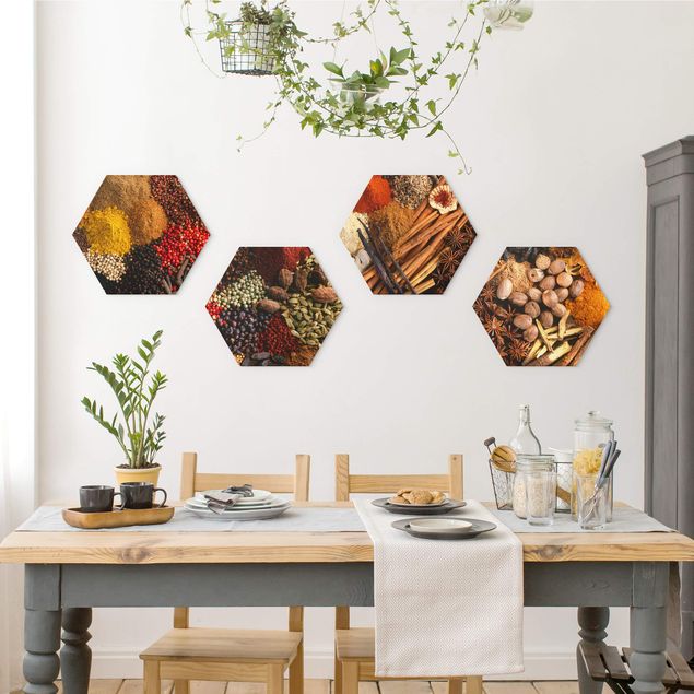 Hexagons Aluminium Dibond schilderijen - 4-delig Exotic Spices