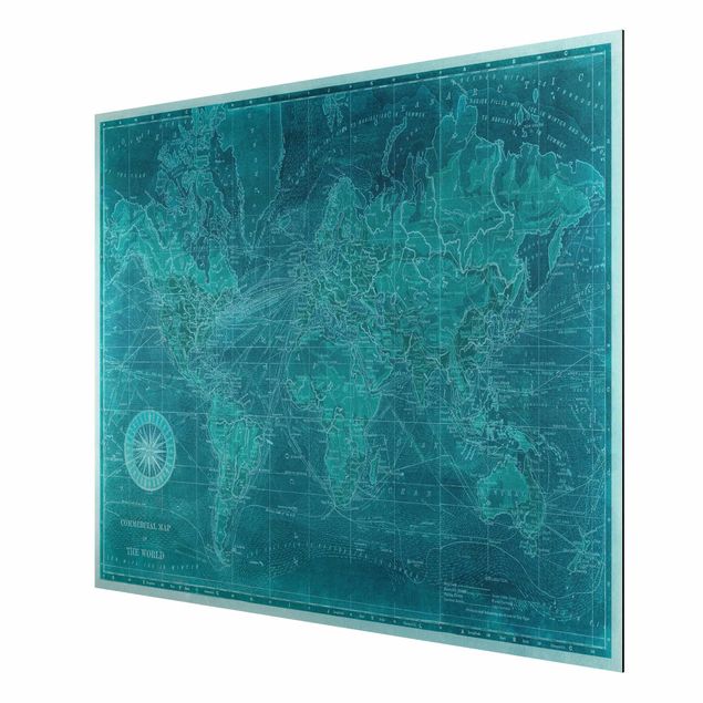Aluminium Dibond schilderijen Vintage World Map Azure