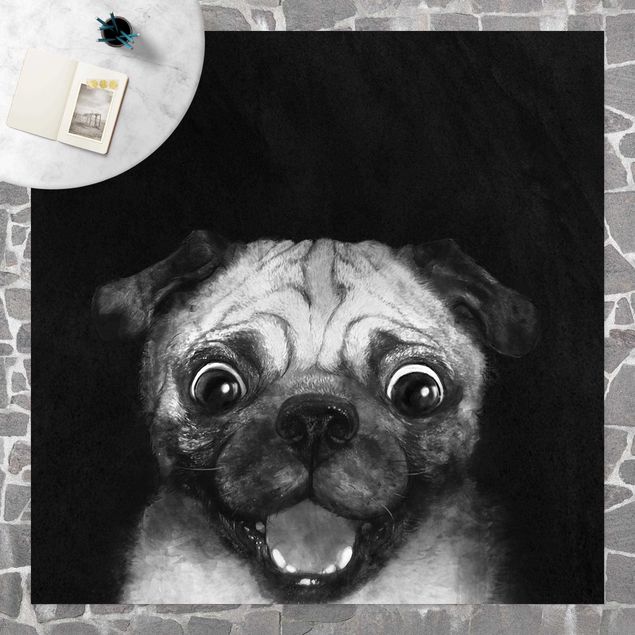 Vloerkleed modern Illustration Dog Pug Painting On Black And White