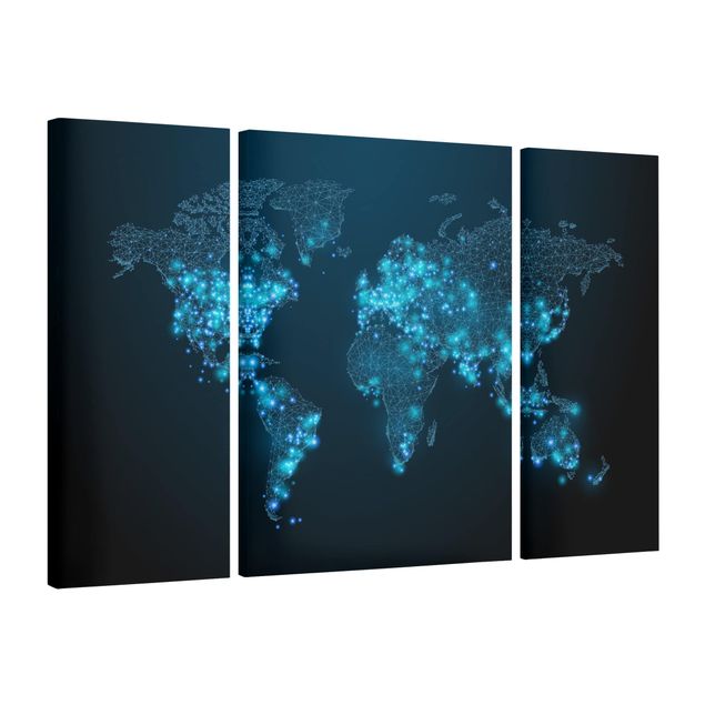 Canvas schilderijen - 3-delig Connected World World Map