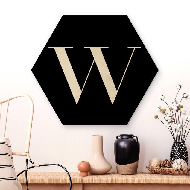 Hexagons houten schilderijen Letter Serif Black W