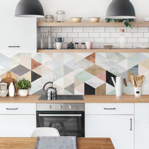 Achterkant keuken Watercolour Mosaic With Triangles I
