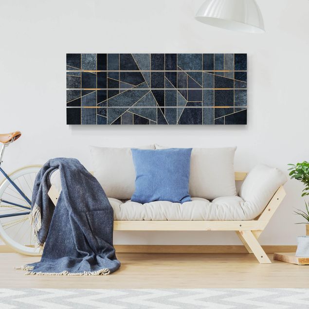 Houten schilderijen op plank Blue Geometry Watercolour