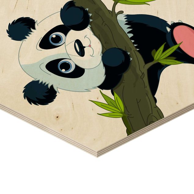 Hexagons houten schilderijen Climbing Panda