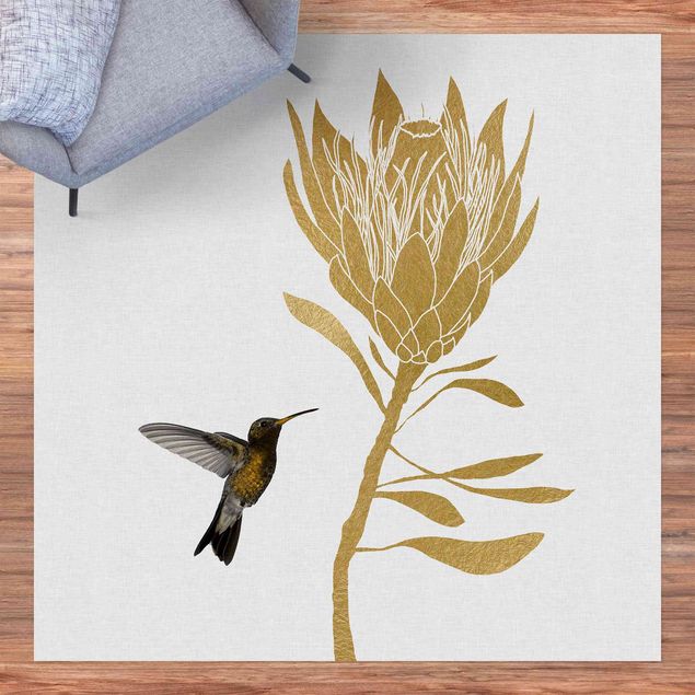 Vloerkleed modern Hummingbird And Tropical Golden Blossom
