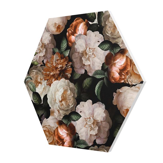 Hexagons Forex schilderijen Red Roses With White Roses