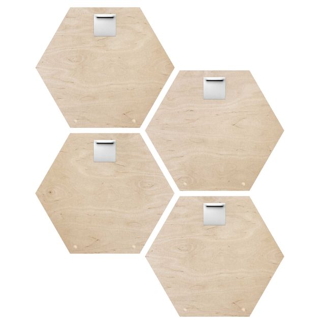 Hexagons houten schilderijen - 4-delig Letters LIVE White Set II