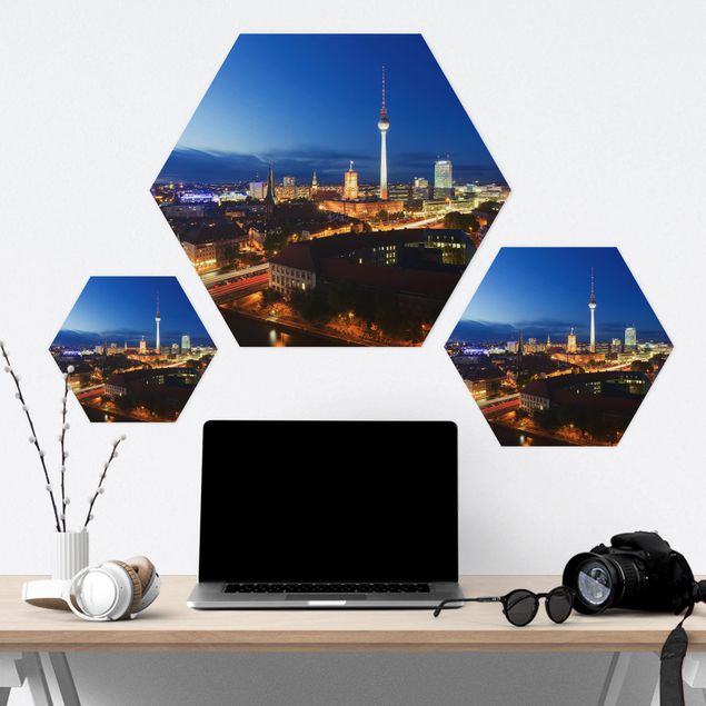 Hexagons Aluminium Dibond schilderijen TV Tower At Night