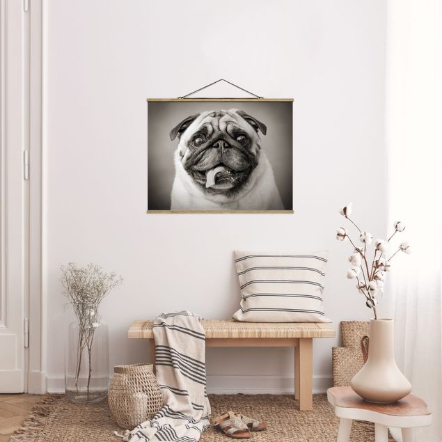 Stoffen schilderij met posterlijst Funny Pug