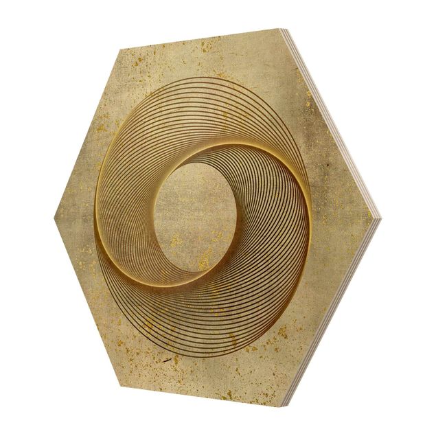 Hexagons houten schilderijen Line Art Circle Spiral Gold