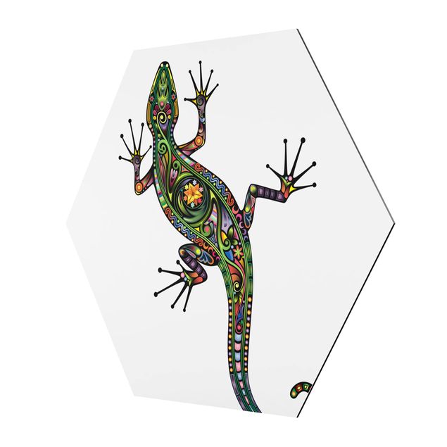 Hexagons Aluminium Dibond schilderijen Gecko Pattern