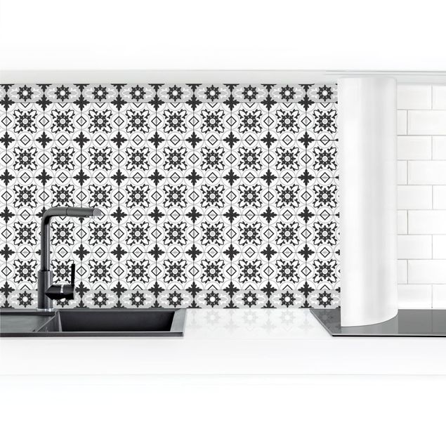 Achterwand in keuken Geometrical Tile Mix Flower Black