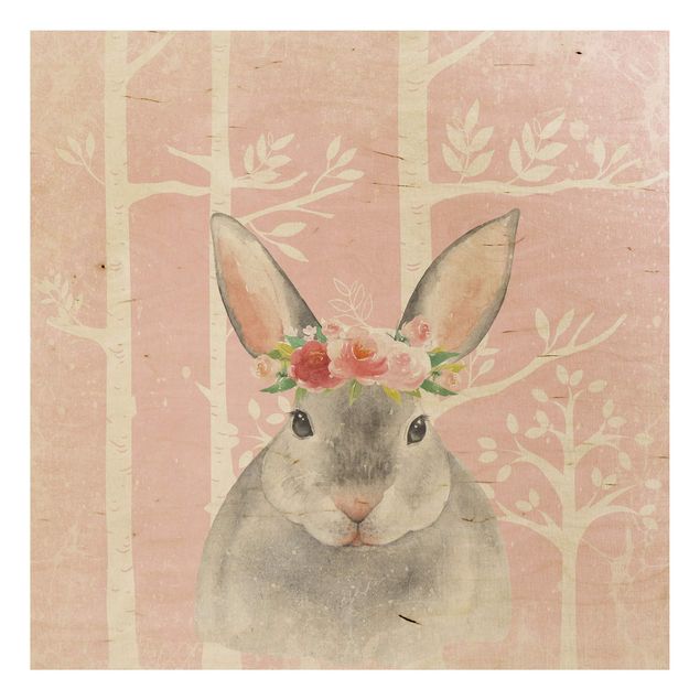 Houten schilderijen Watercolour Rabbit Light Pink