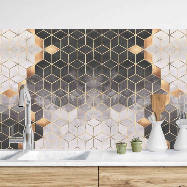 Achterwand voor keuken en zwart en wit Black And White Golden Geometry II