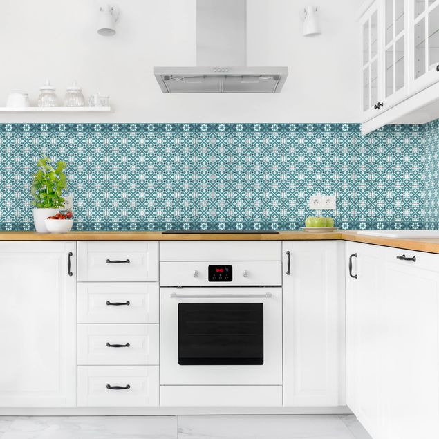 Achterwand voor keuken tegelmotief Geometrical Tile Mix Hearts Turquoise