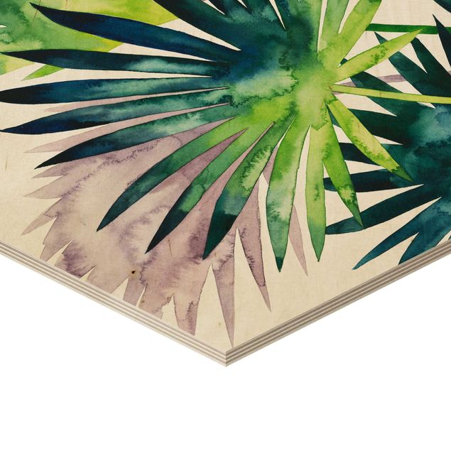 Hexagons houten schilderijen - 3-delig Exotic Foliage Set II