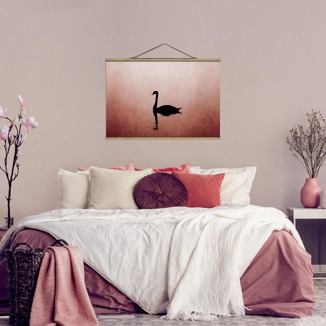 Stoffen schilderij met posterlijst Swan In Sunset