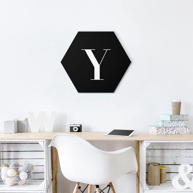 Hexagons Aluminium Dibond schilderijen Letter Serif Black Y