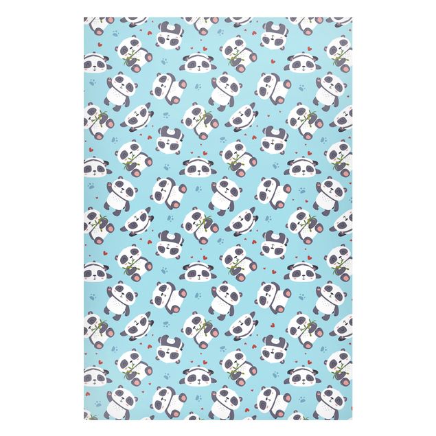 Magneetborden Cute Panda With Paw Prints And Hearts Pastel Blue
