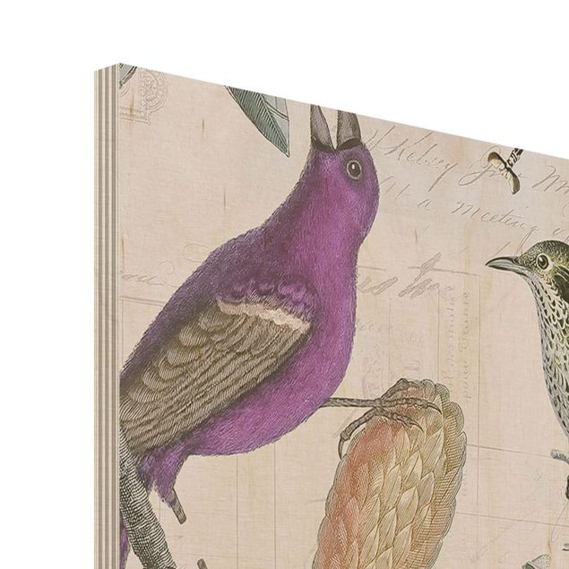 Houten schilderijen Vintage Collage - Nostalgic Birds