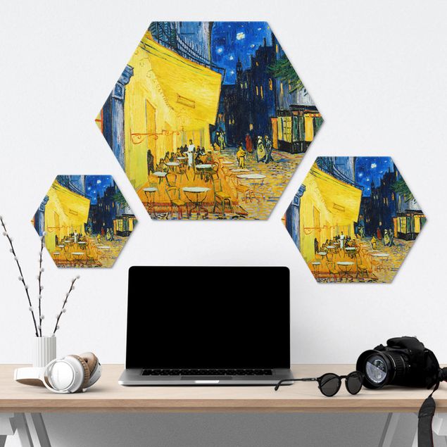 Hexagons Aluminium Dibond schilderijen Vincent van Gogh - Café Terrace at Night