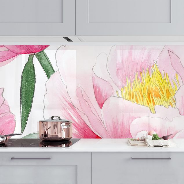 Achterwand voor keuken bloemen Drawing Light Pink Peonies