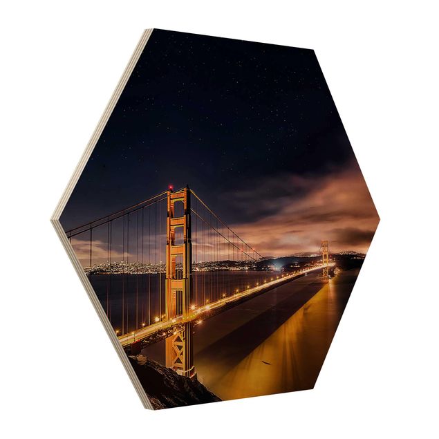 Hexagons houten schilderijen Golden Gate To Stars