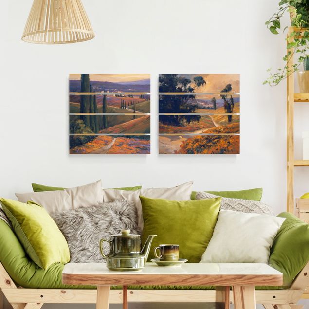 Houten schilderijen op plank - 2-delig Landscape In The Afternoon Set I