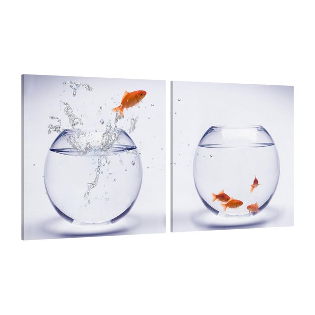 Canvas schilderijen - 2-delig  Flying Goldfish