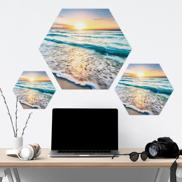 Hexagons Forex schilderijen Sunset At The Beach