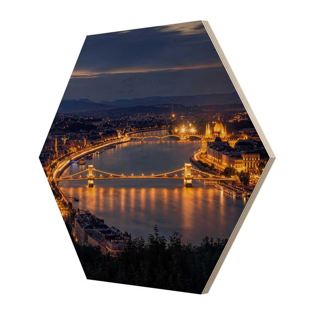 Hexagons houten schilderijen View Of Budapest