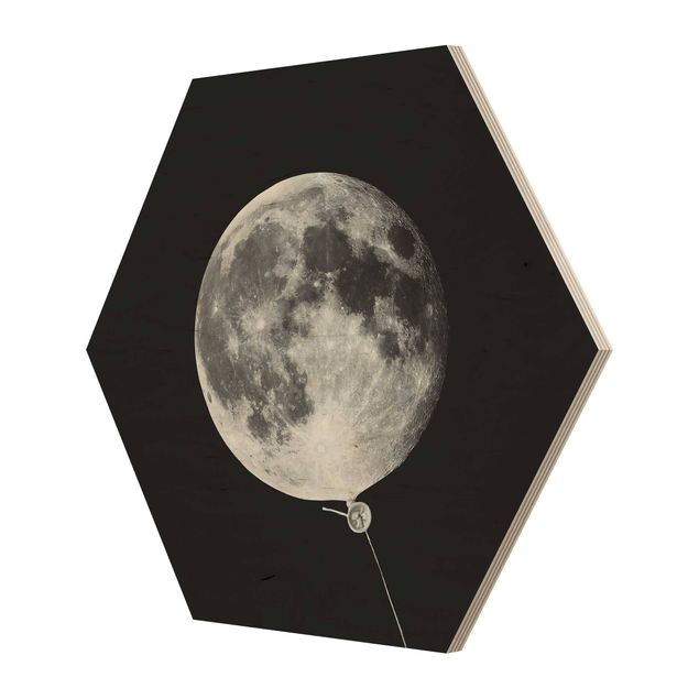 Hexagons houten schilderijen Balloon With Moon