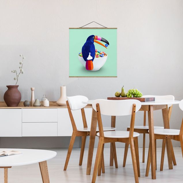 Stoffen schilderij met posterlijst Breakfast With Toucan