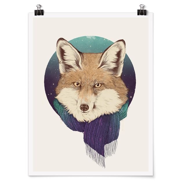 Posters Illustration Fox Moon Purple Turquoise