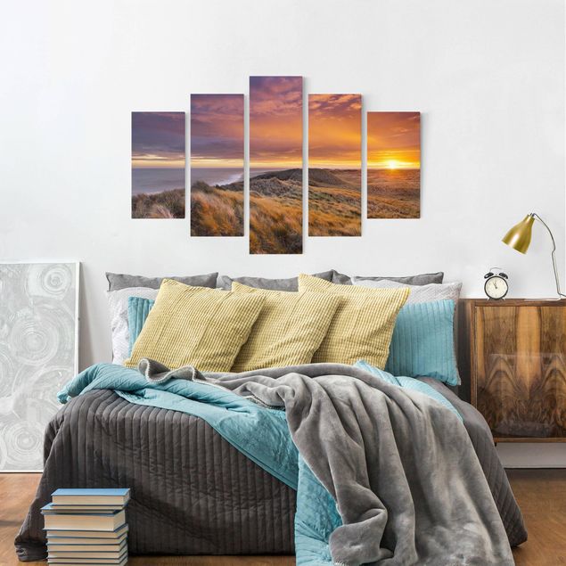 Canvas schilderijen - 5-delig Sunrise On The Beach On Sylt