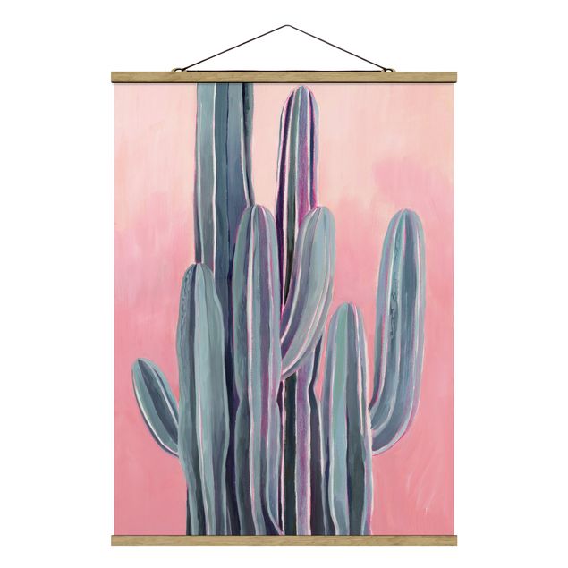 Stoffen schilderij met posterlijst Cactus In Licht Pink II