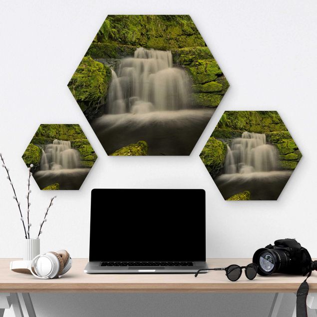 Hexagons houten schilderijen Lower Mclean Falls In New Zealand