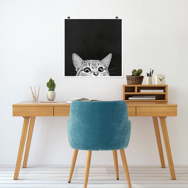 Posters Illustration Cat Black And White Drawing