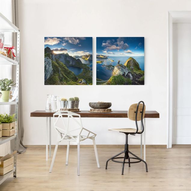 Canvas schilderijen - 2-delig  Fjord View In Reinebringen