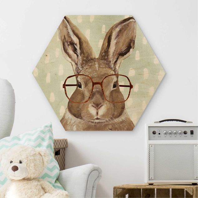 Hexagons houten schilderijen Animals With Glasses - Rabbit