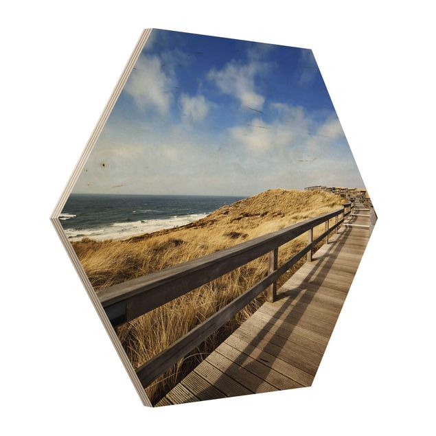 Hexagons houten schilderijen Stroll At The North Sea
