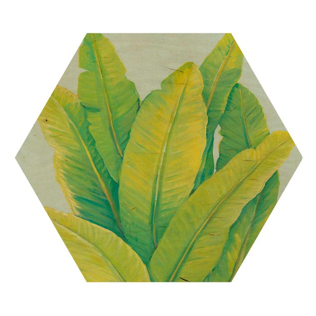 Hexagons houten schilderijen Yellow-Green Banana Leaves