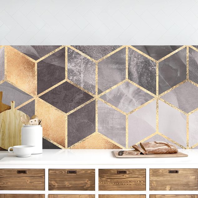 Achterwand voor keuken patroon Black And White Golden Geometry