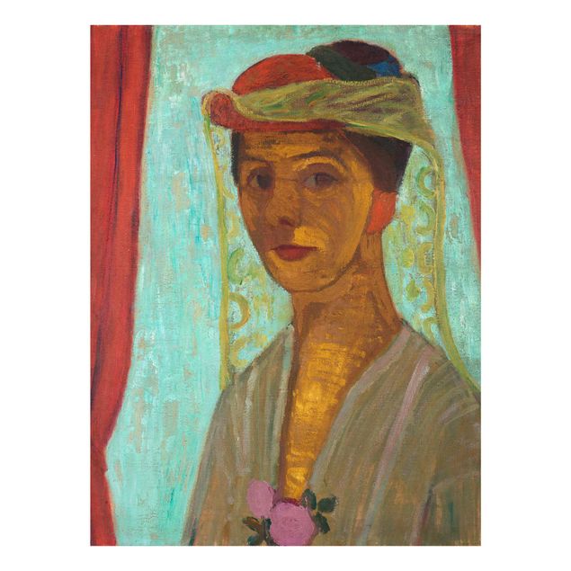 Glasschilderijen Paula Modersohn-Becker - Self-Portrait with a Hat and Veil