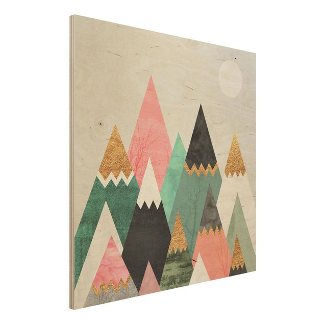 Houten schilderijen Triangular Mountains With Gold Tips