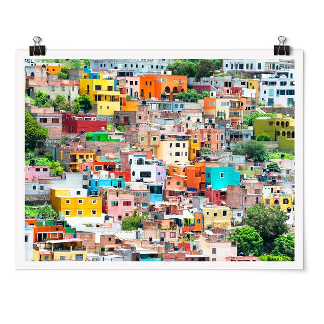 Posters Coloured Houses Front Guanajuato