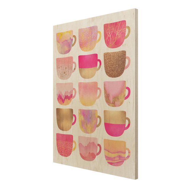 Houten schilderijen Golden Mugs With Light Pink